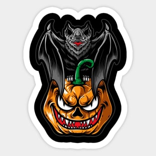 Scary Bat with Pumpkin Halloween Sticker